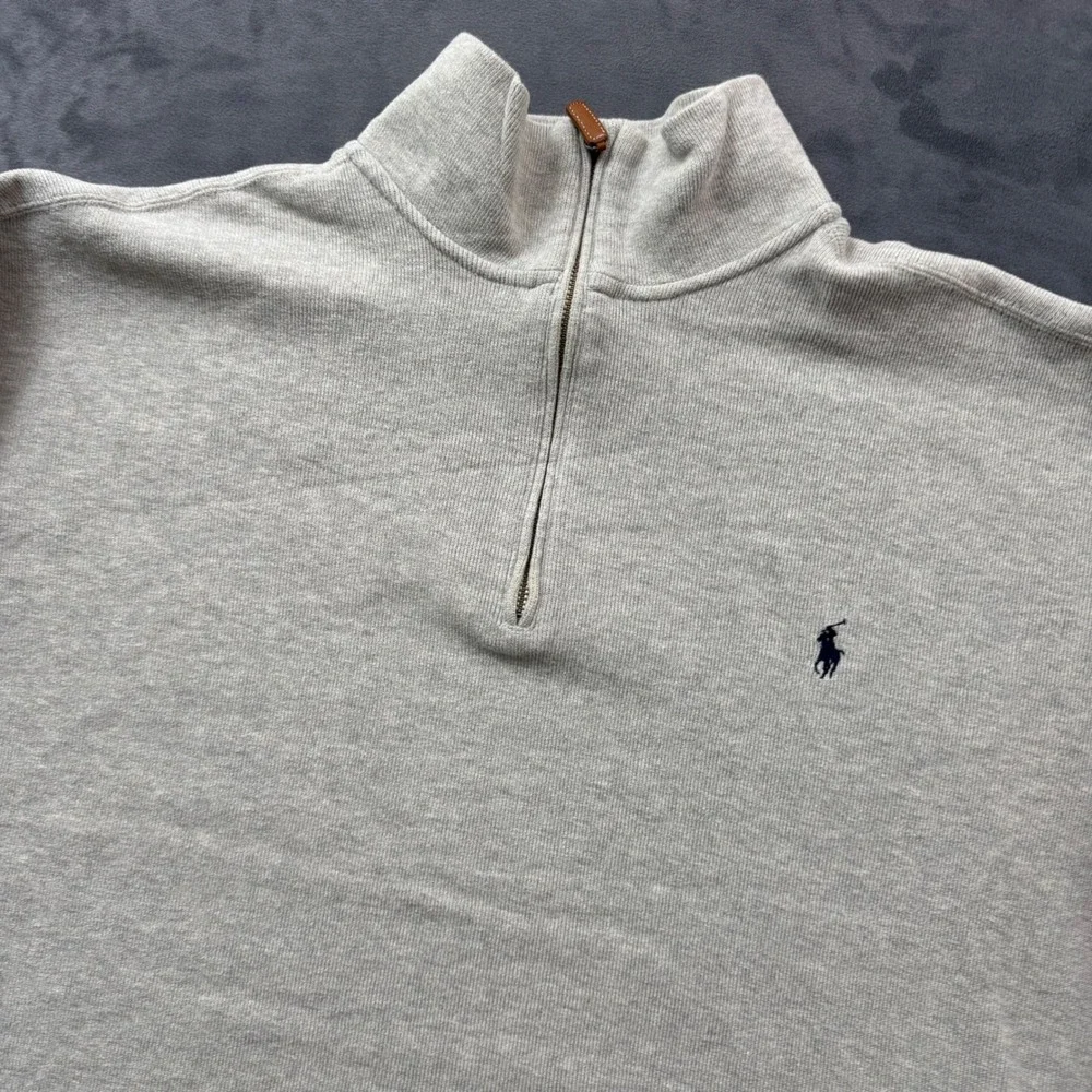 Polo Ralph Lauren Mens 2XLT Grey 1/4 Zip Pullover Cotton Sweater Tall Big & Tall